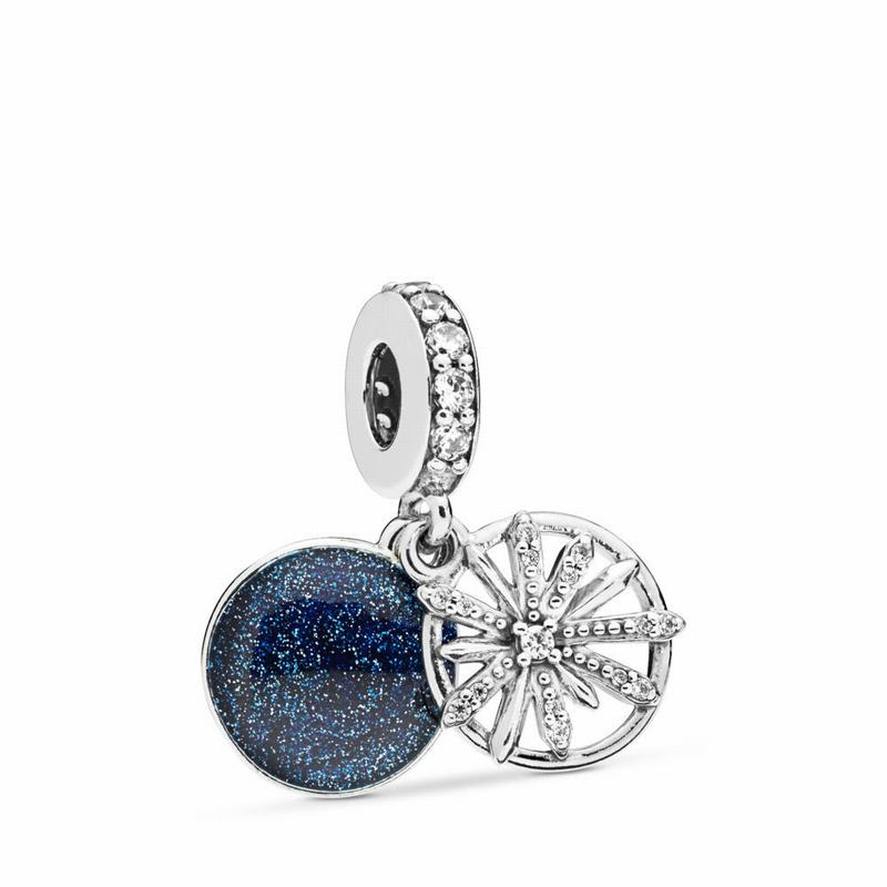 Pandora Dazzling Wishes Dangle Charm Ireland - Sterling Silver/Enamel/Blue/Cubic Zirconia - 810936JC